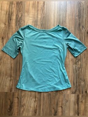 prAna Kaylin Striped Boatneck Top Green Teal Half Sleeve Activewear Women’s M